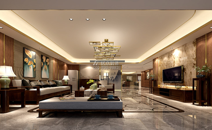 260平方米中式风格平层户型客厅装修效果图