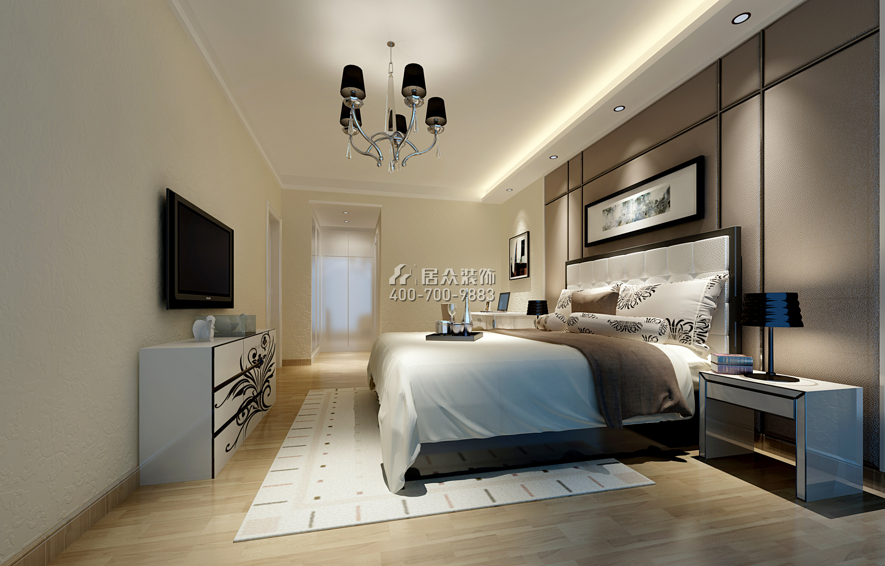宏发世纪城95平方米现代简约风格平层户型卧室装修效果图