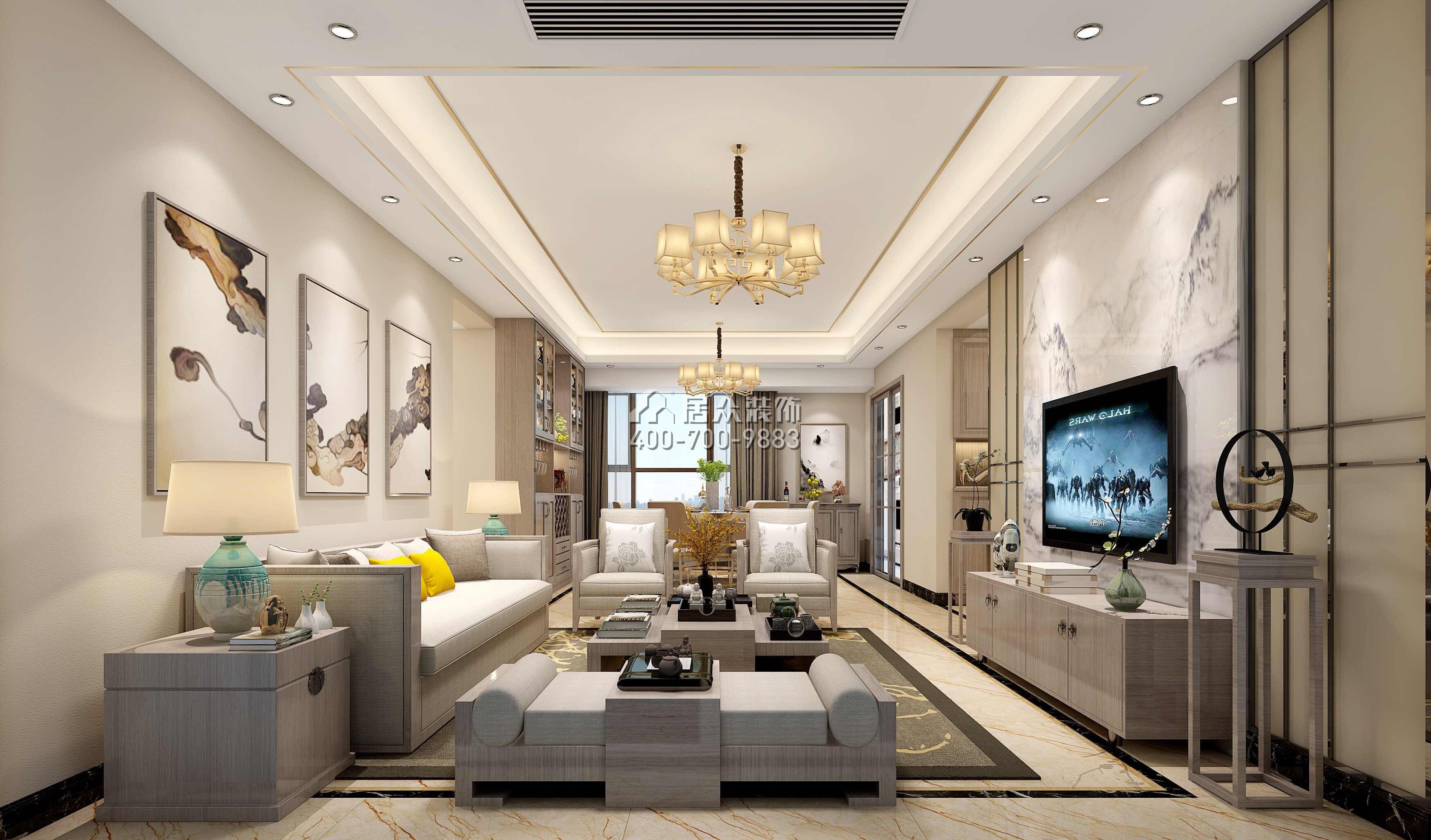 星河丹堤128平方米現代簡約風格平層戶型客廳裝修效果圖