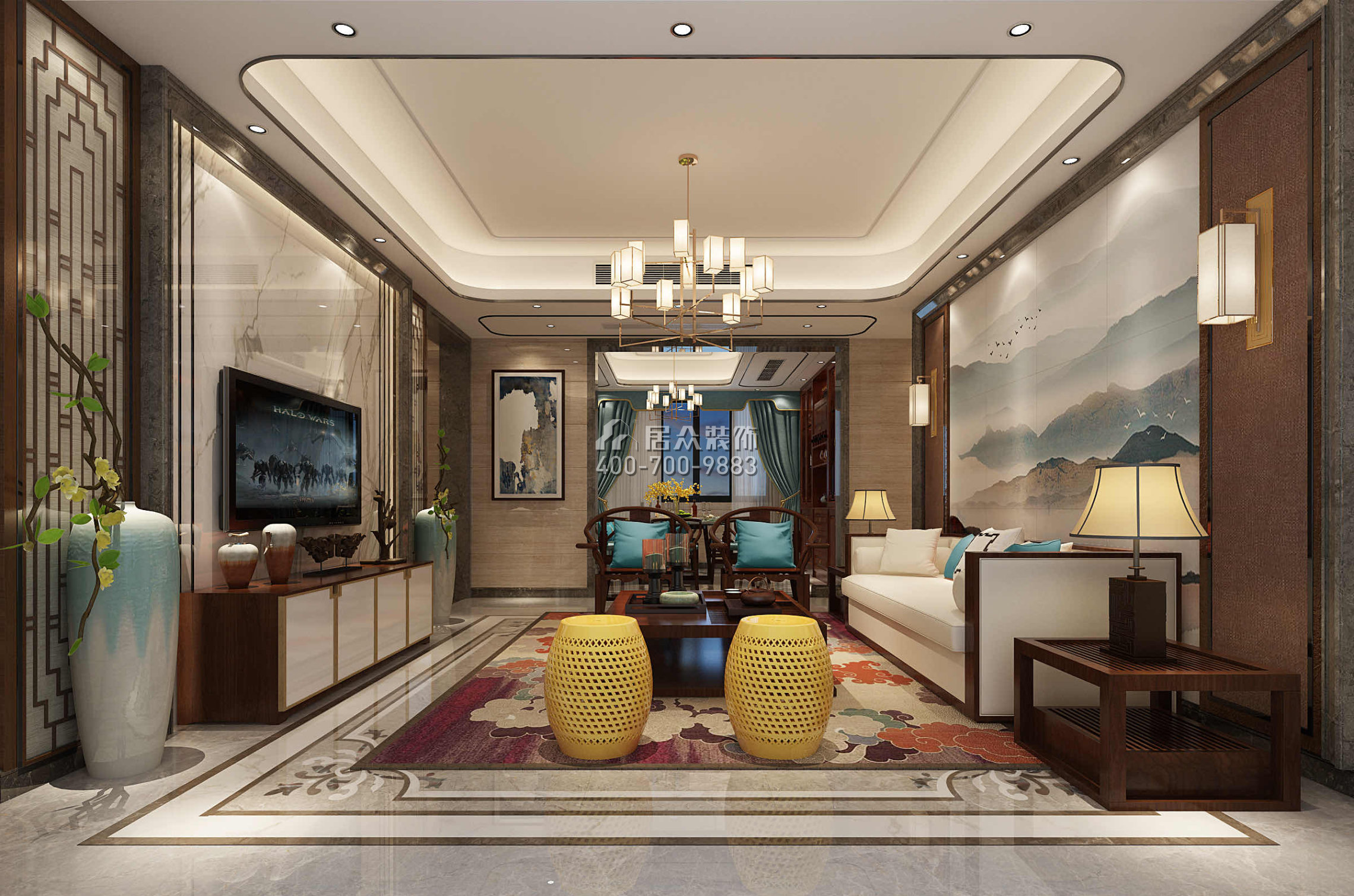 嘉華星際灣180平方米中式風格平層戶型客廳裝修效果圖