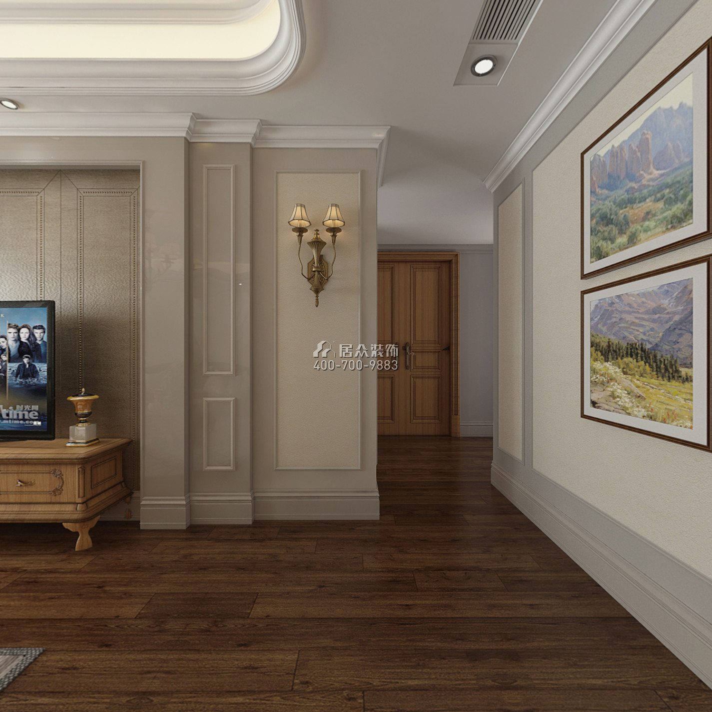 第六都230平方米美式风格平层户型客厅装修效果图