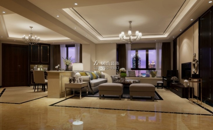 御景龍湖129平方米現代簡約風格平層戶型客廳裝修效果圖
