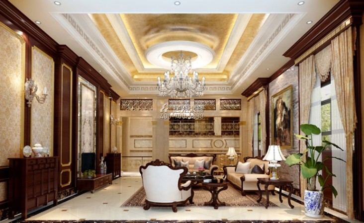 萬科新酩悅790平方米新古典風格別墅戶型客廳裝修效果圖
