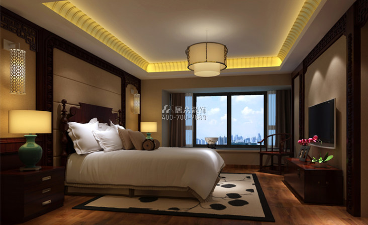 纯水岸九期300平方米中式风格平层户型卧室装修效果图