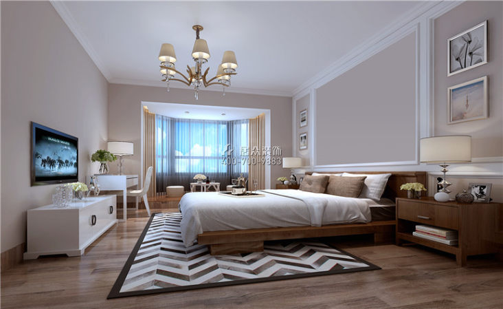 金沙咀国际广场150平方米现代简约风格平层户型卧室装修效果图