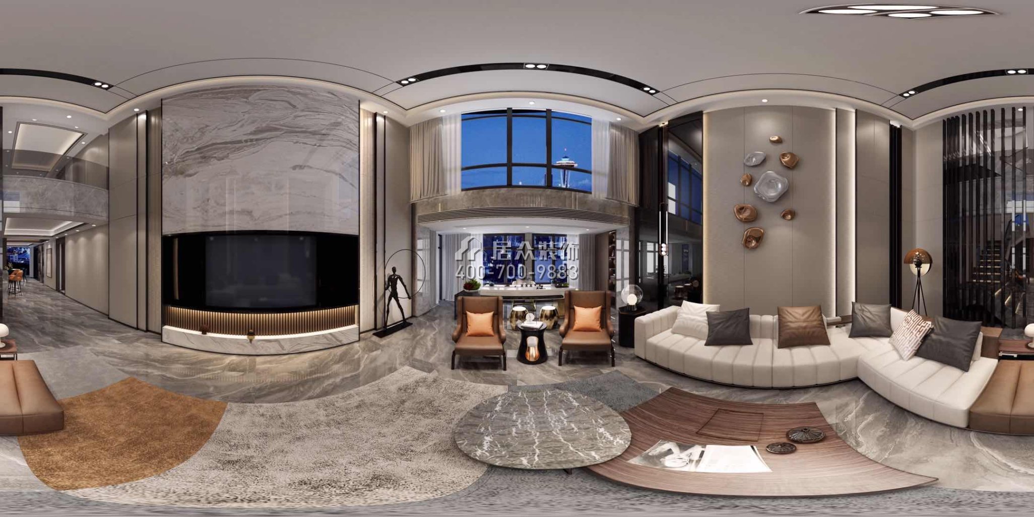 華發新城393平方米現代簡約風格復式戶型客廳裝修效果圖
