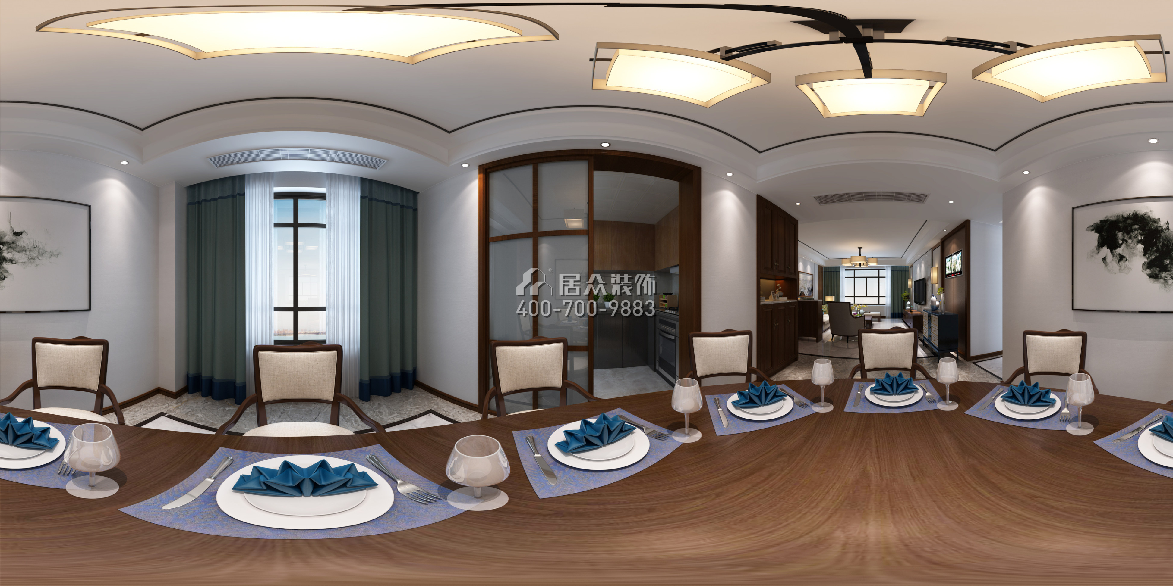 德景園150平方米中式風格平層戶型客廳裝修效果圖