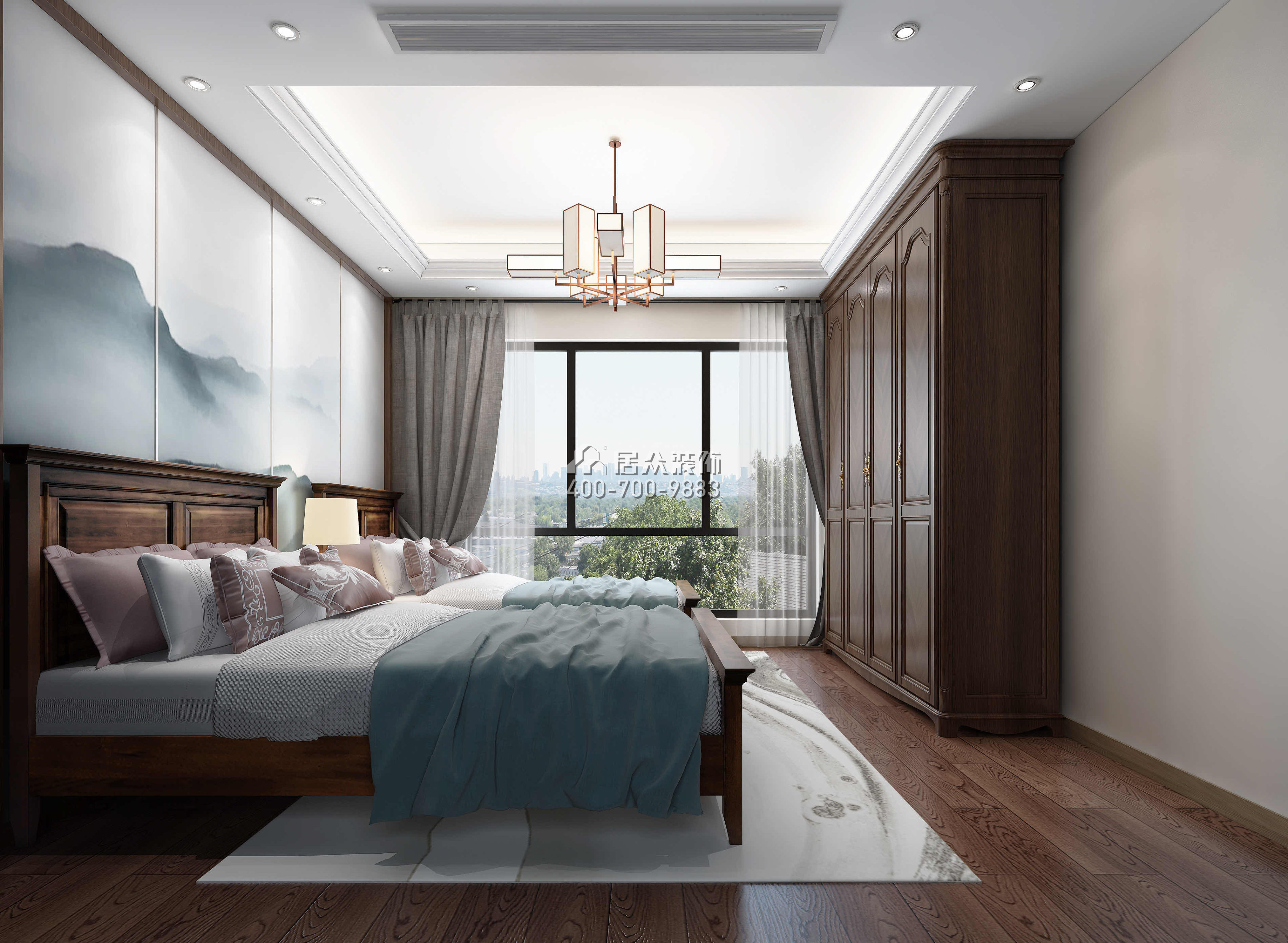 华发新城480平方米中式风格别墅户型卧室装修效果图