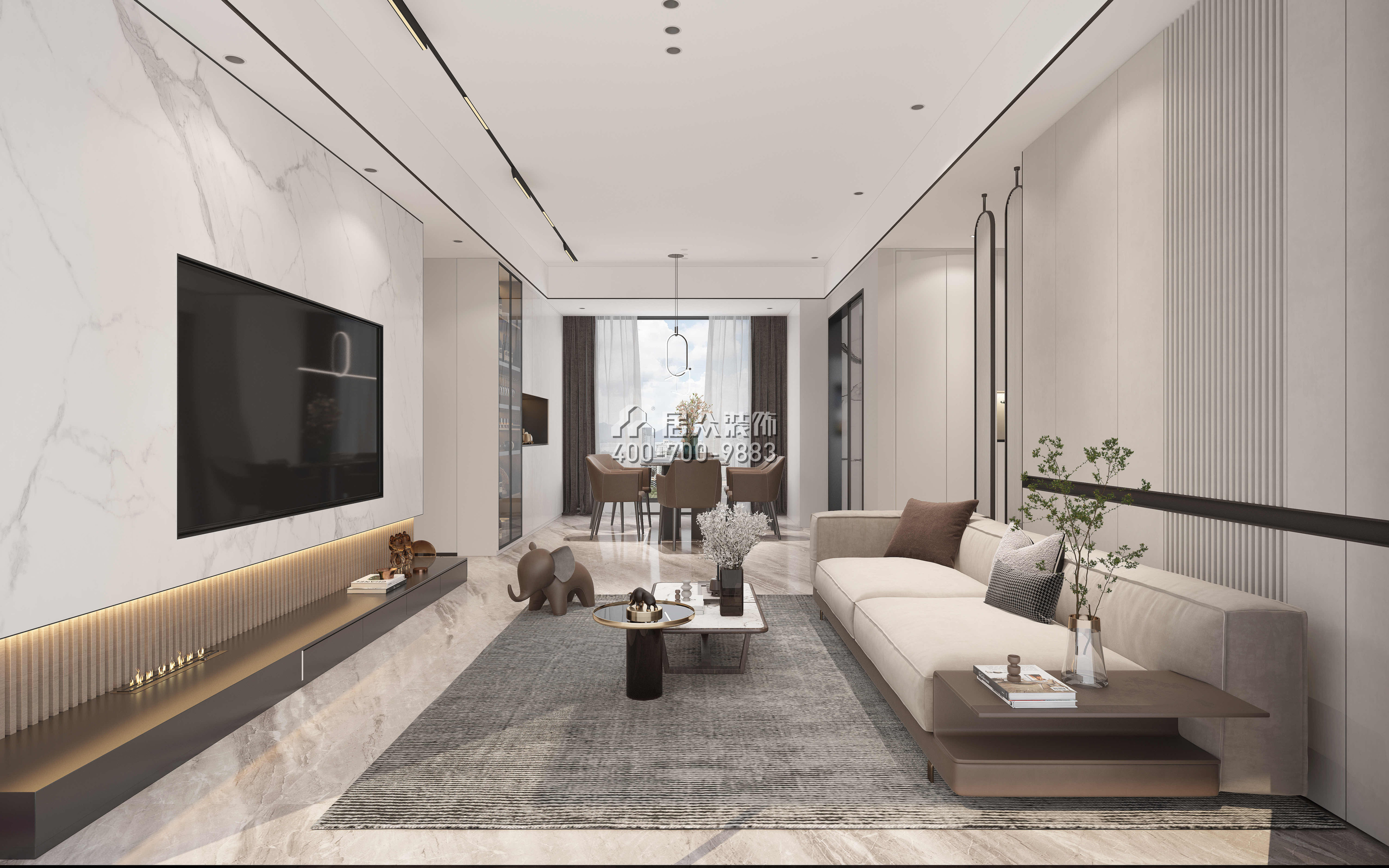 新錦安海納公館120平方米現代簡約風格平層戶型客廳裝修效果圖