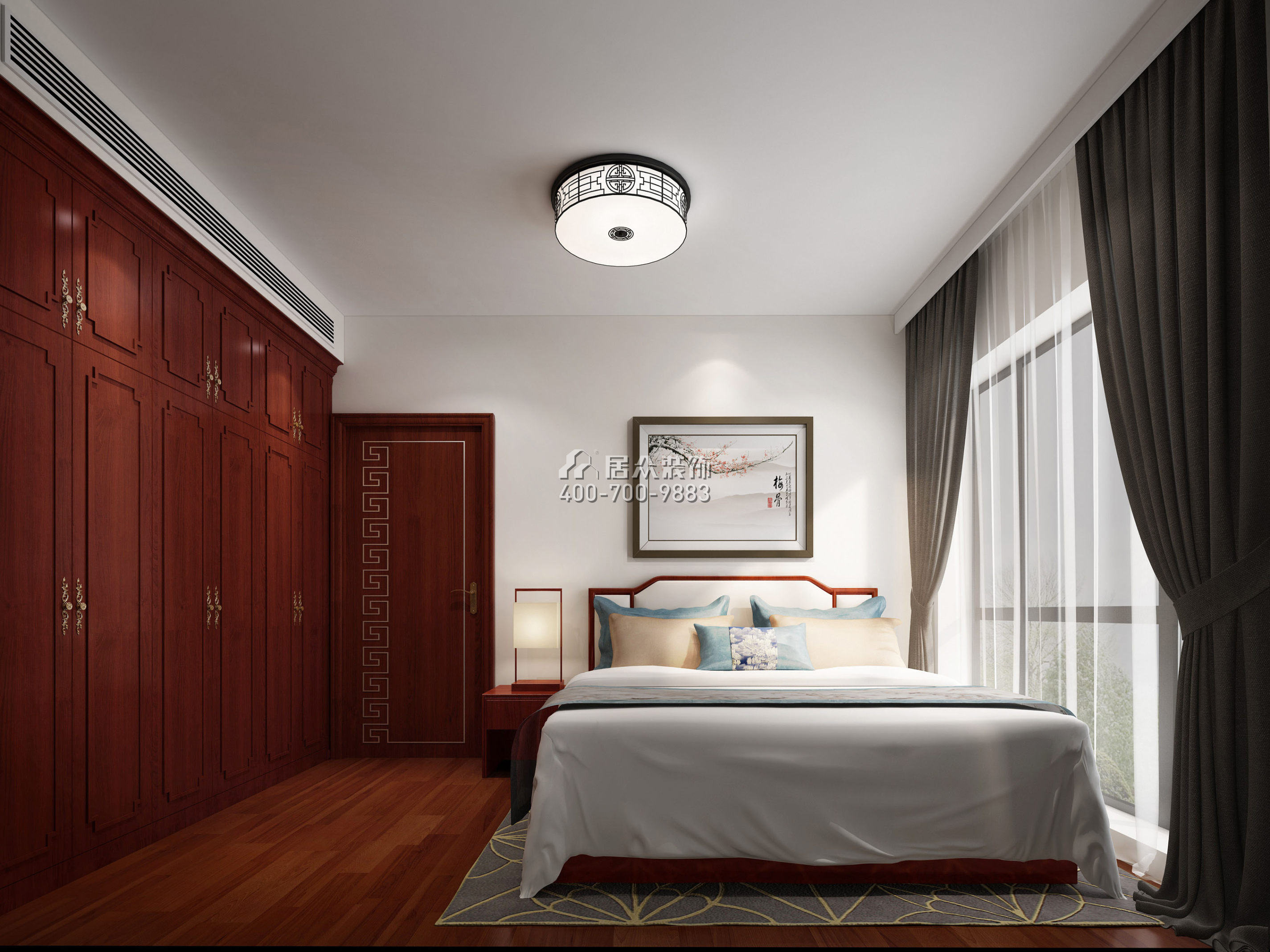 菩提园298平方米中式风格平层户型卧室装修效果图