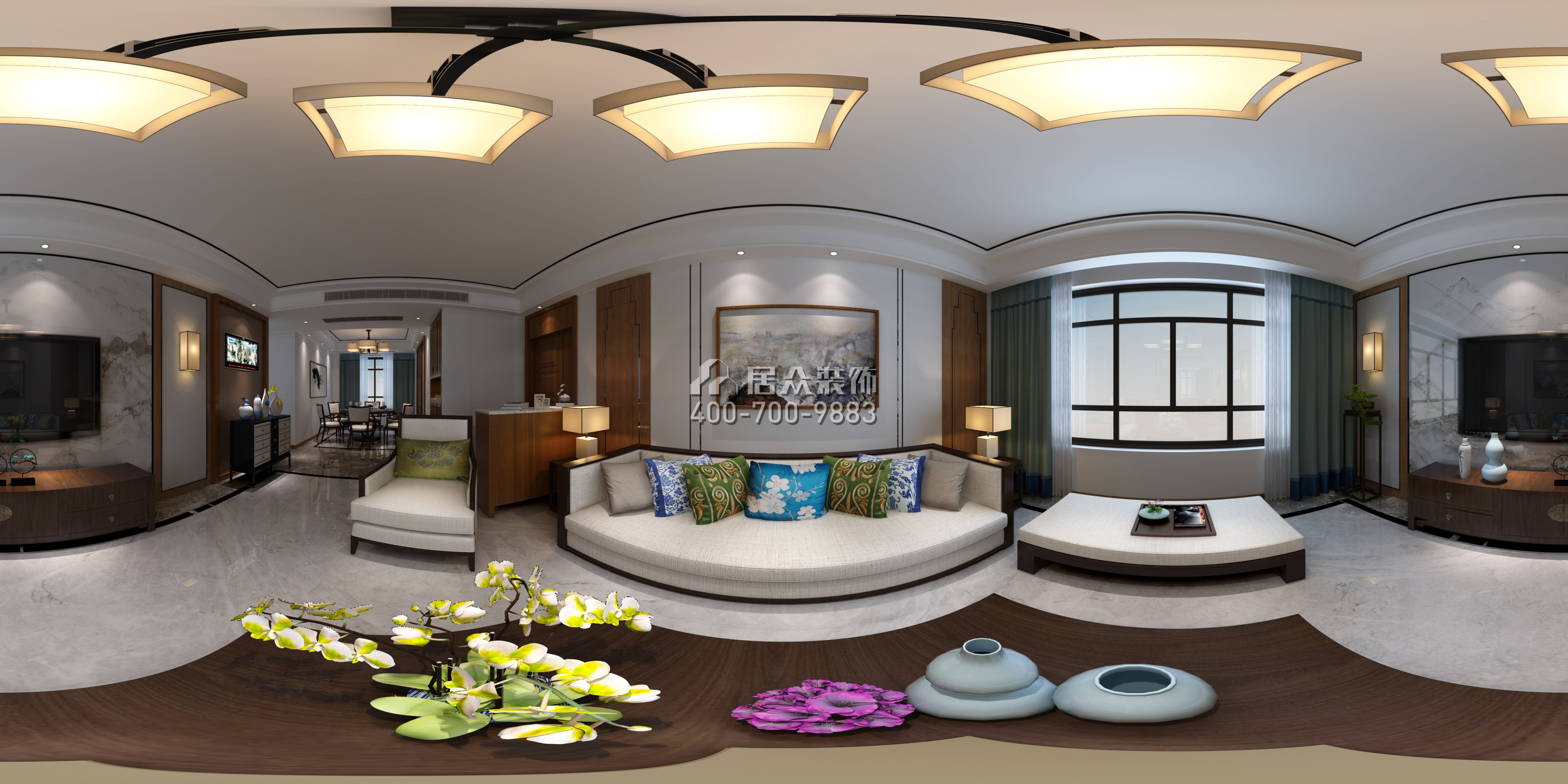 德景園150平方米中式風格平層戶型客廳裝修效果圖
