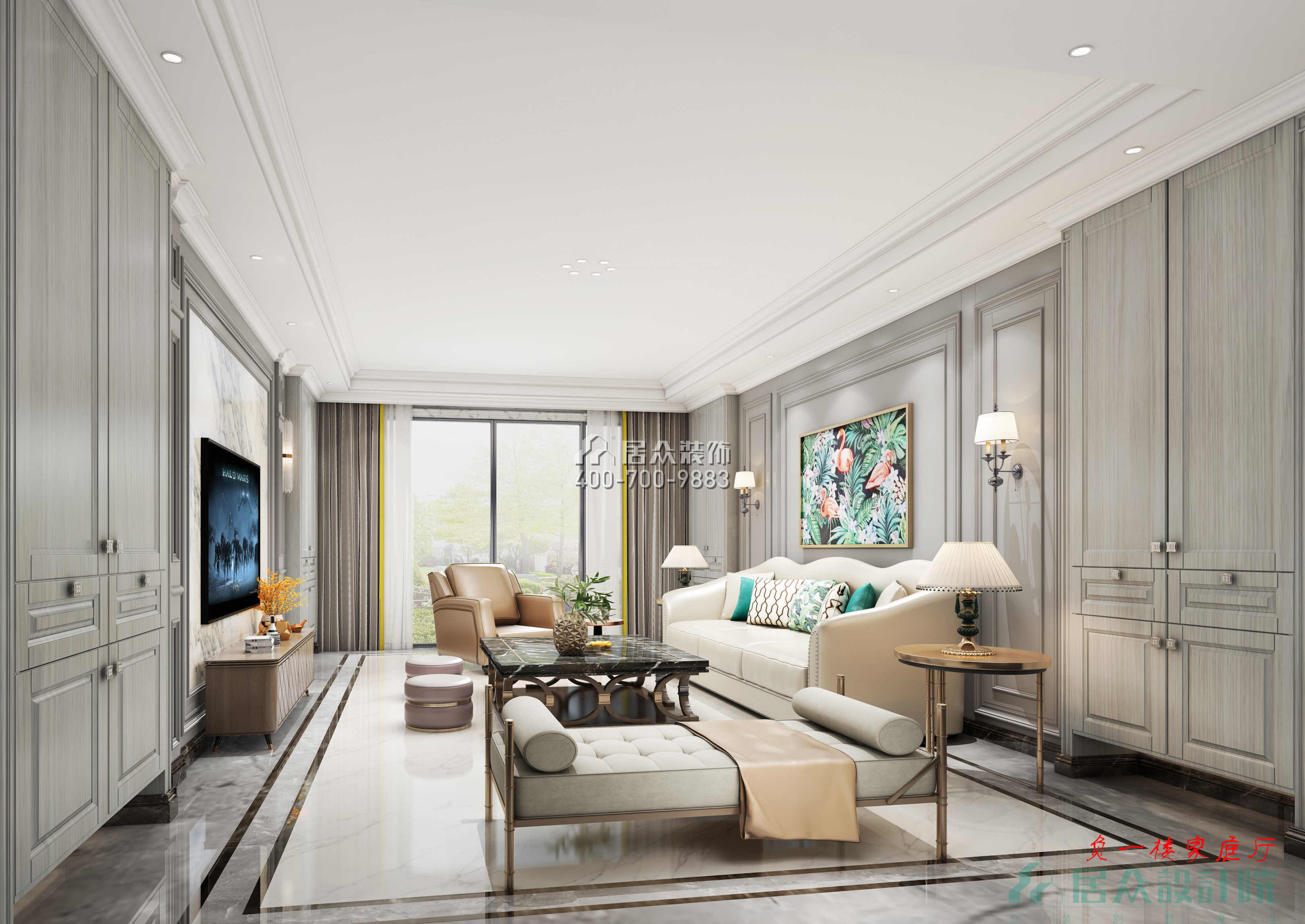 紫檀山700平方米現代簡約風格別墅戶型客廳裝修效果圖