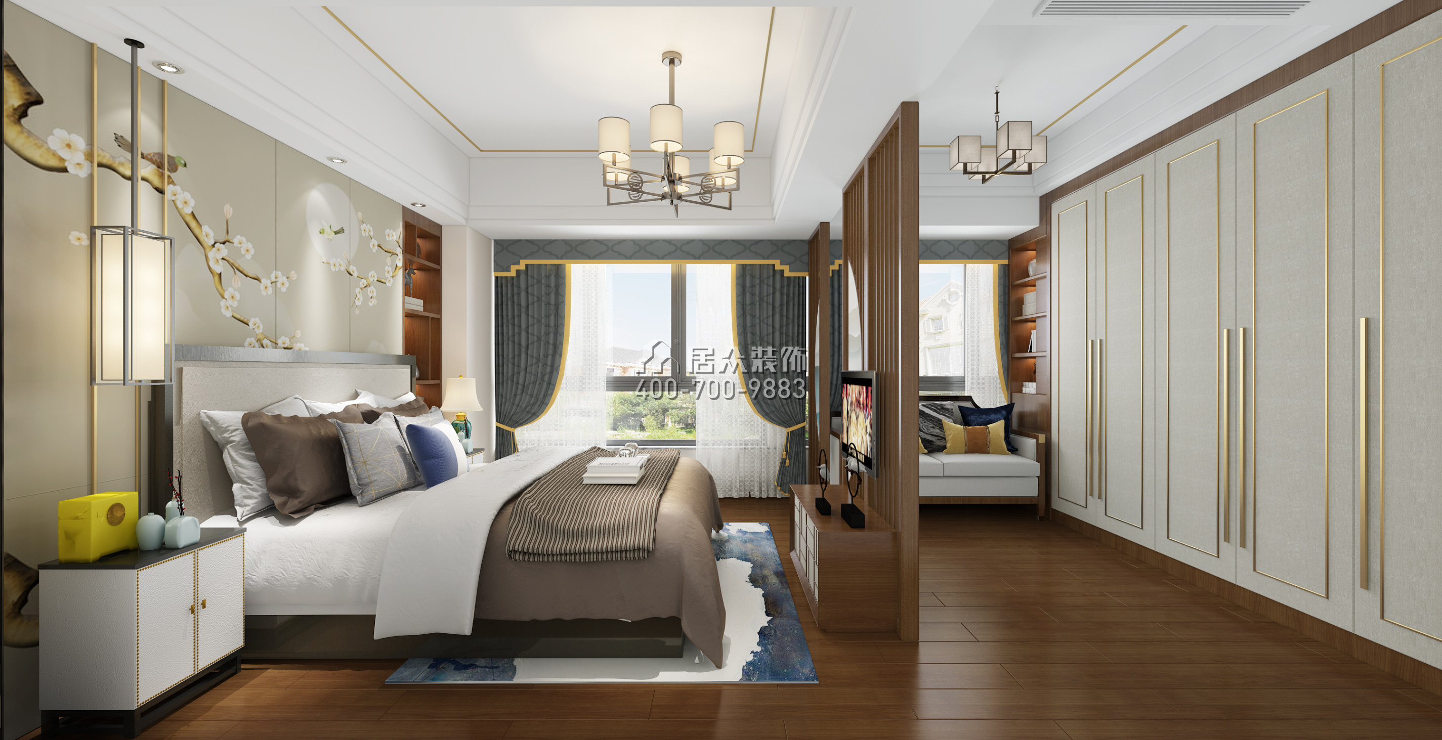 阳光天健城143平方米中式风格平层户型卧室装修效果图