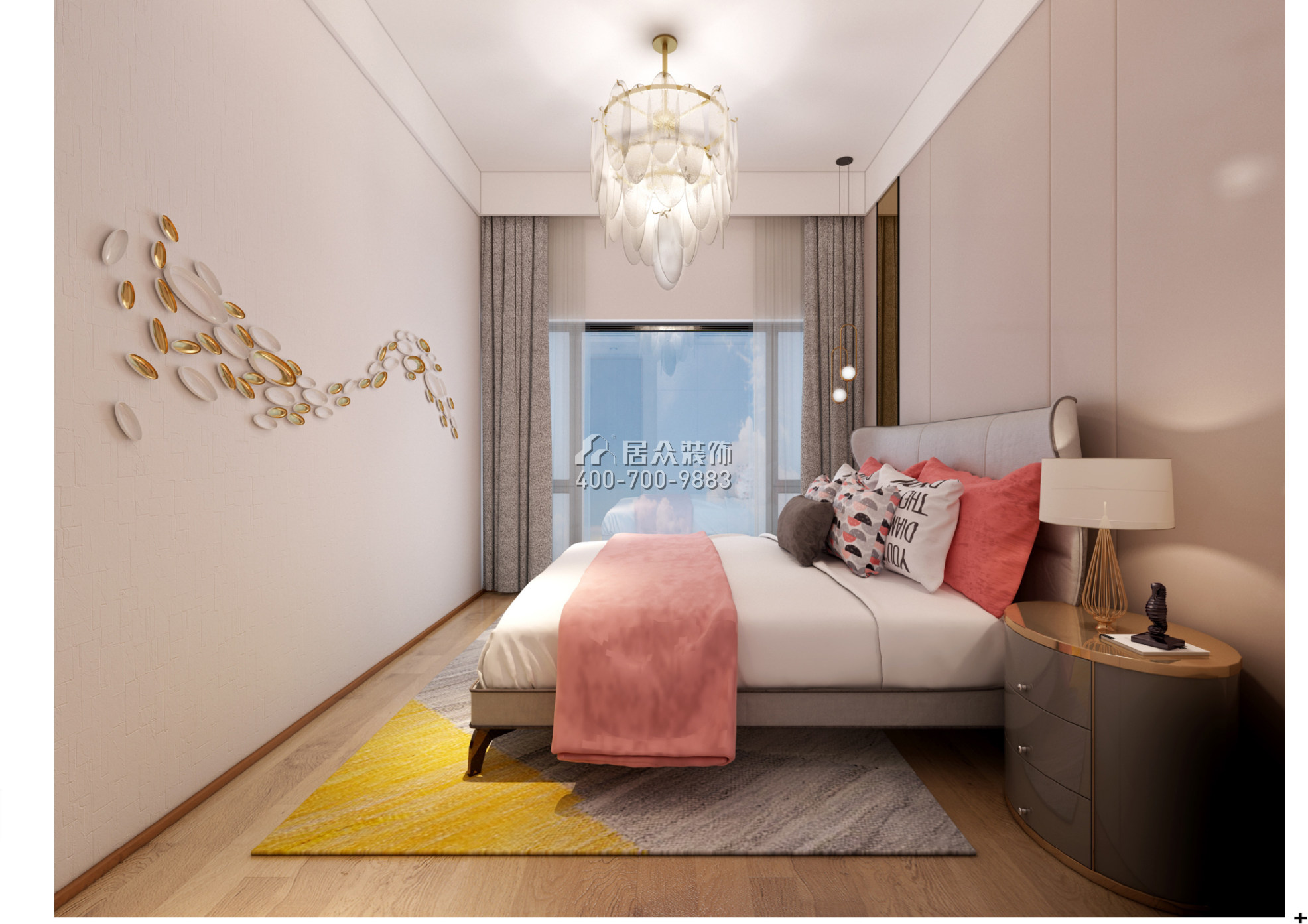 华联城市全景花园250平方米现代简约风格平层户型卧室装修效果图