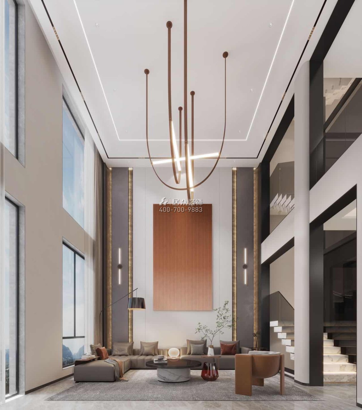 金色半山360平方米现代简约风格别墅户型客厅装修效果图