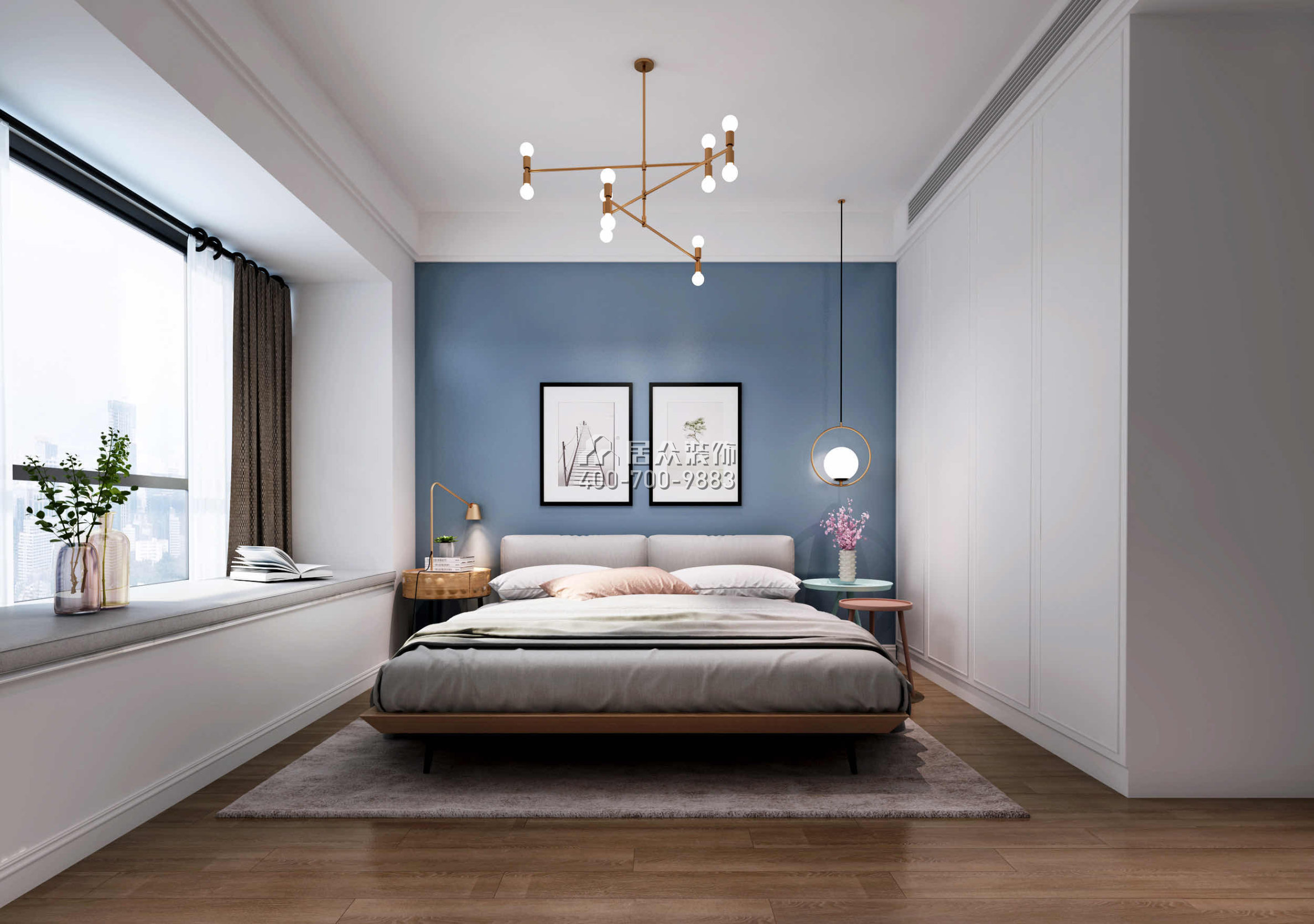 华发又一城98平方米北欧风格平层户型卧室装修效果图