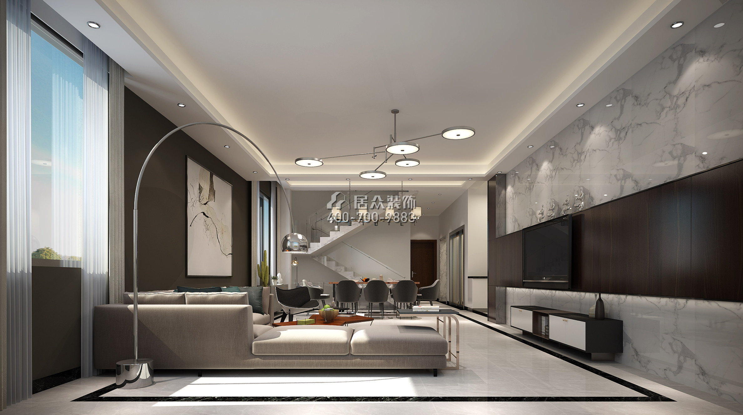 合景誉山国际400平方米现代简约风格别墅户型客厅装修效果图