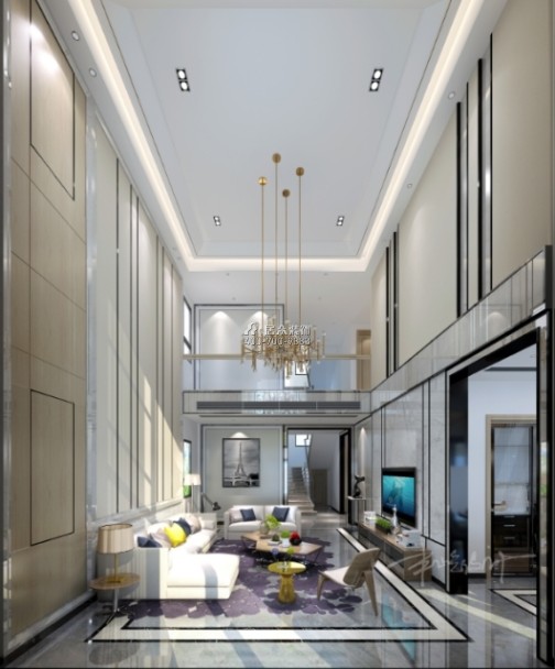 海御豪庭御峰262平方米现代简约风格别墅户型客厅装修效果图