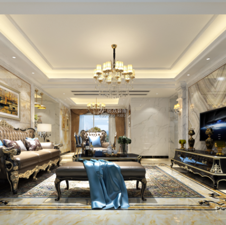 前海丹華園128平方米歐式風格平層戶型客廳裝修效果圖