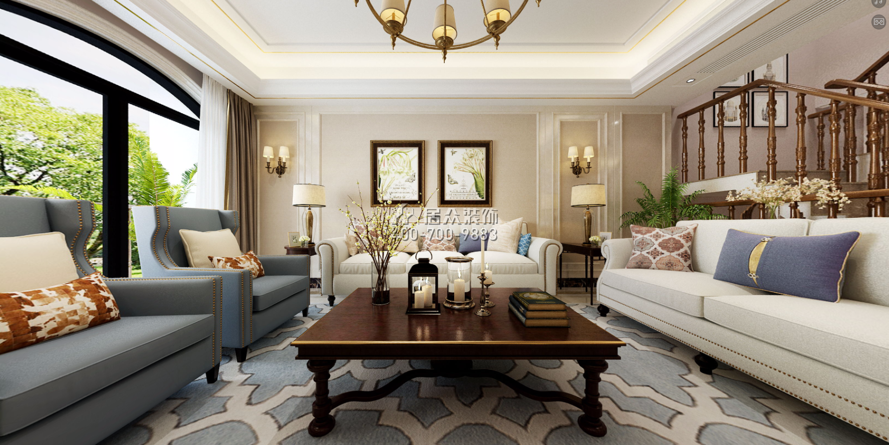 卢浮原著360平方米美式风格别墅户型客厅装修效果图