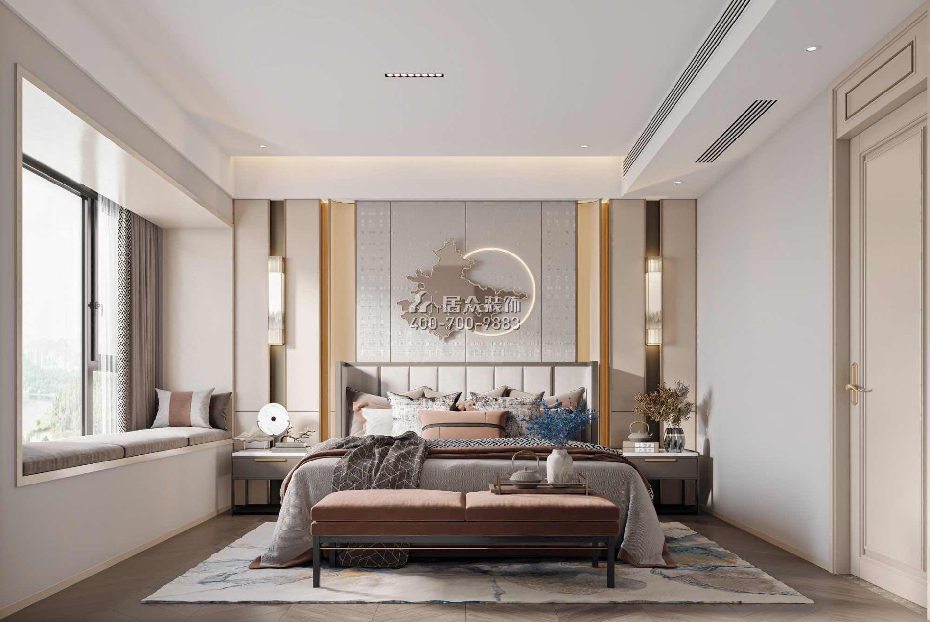 恒裕水墨兰亭350平方米中式风格复式户型卧室装修效果图