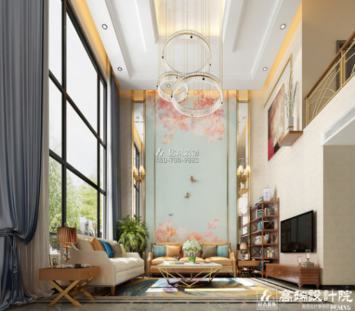 盈峰翠邸320平方米美式风格别墅户型客厅装修效果图