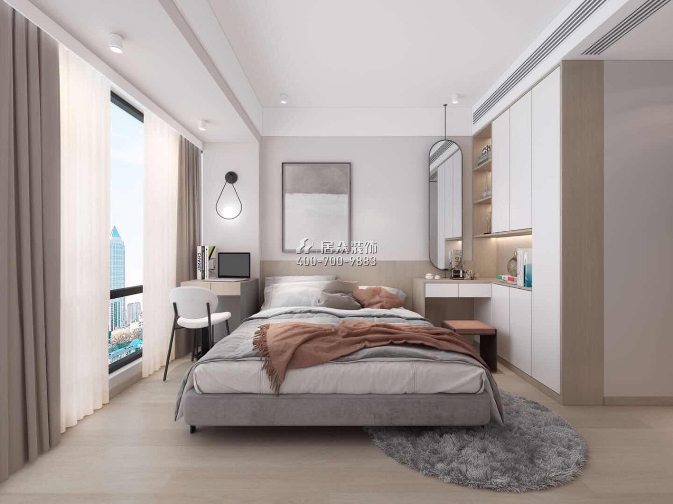 藍月灣畔77平方米現代簡約風格平層戶型臥室裝修效果圖