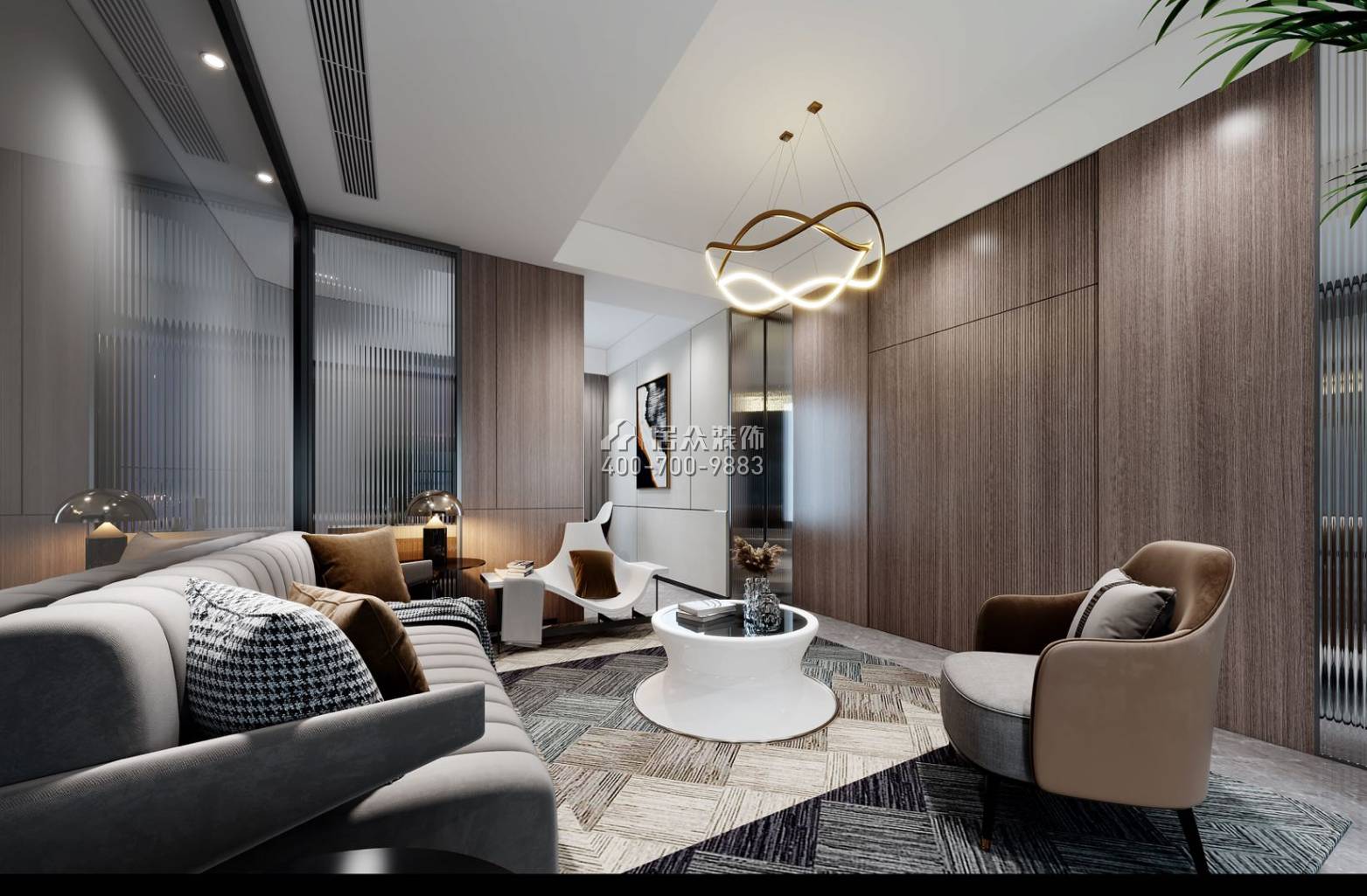 翠湖香山别苑238平方米现代简约风格复式户型客厅装修效果图