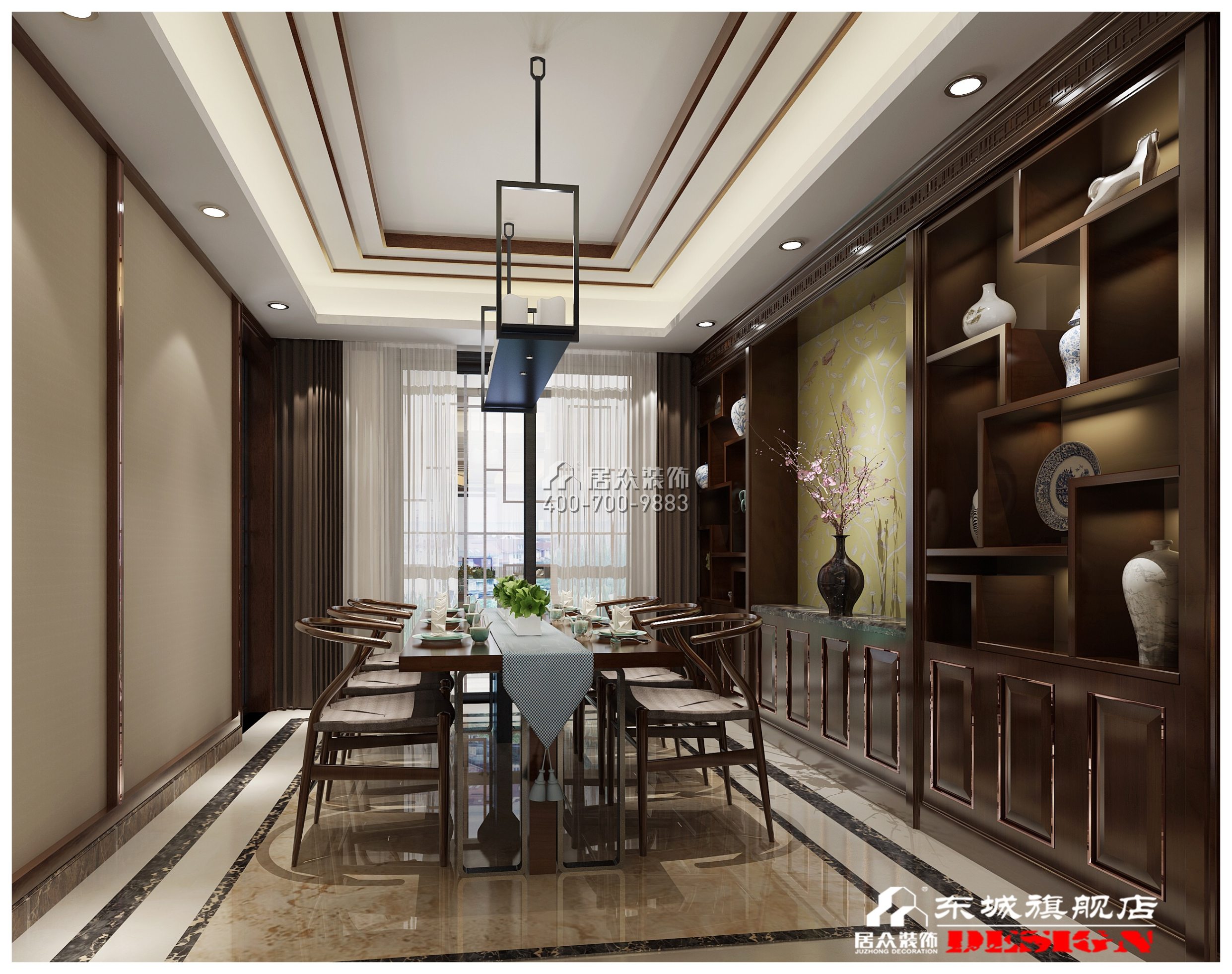 藏龙230平方米中式风格平层户型餐厅装修效果图
