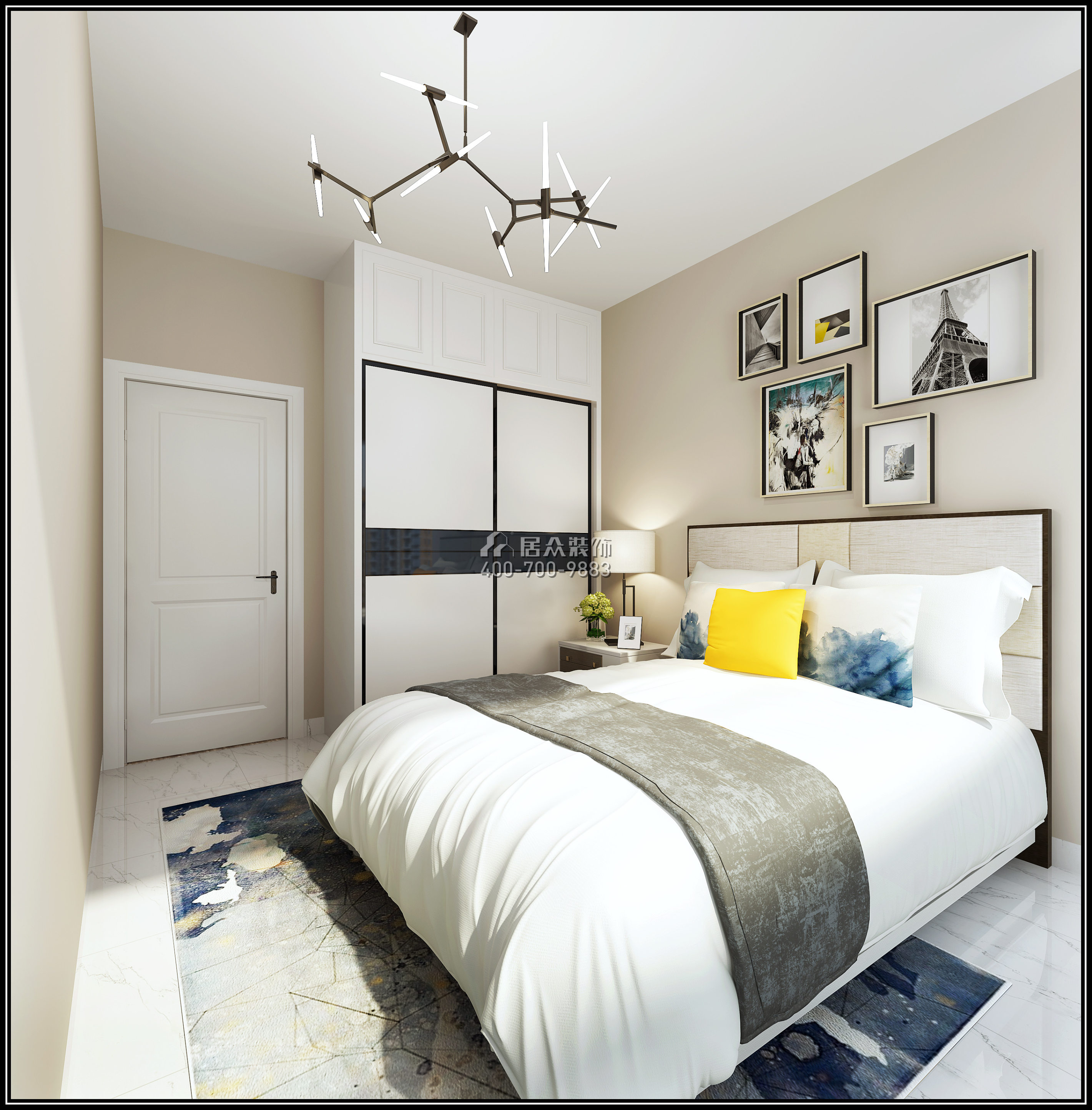 佳华领汇广场77平方米北欧风格平层户型卧室装修效果图
