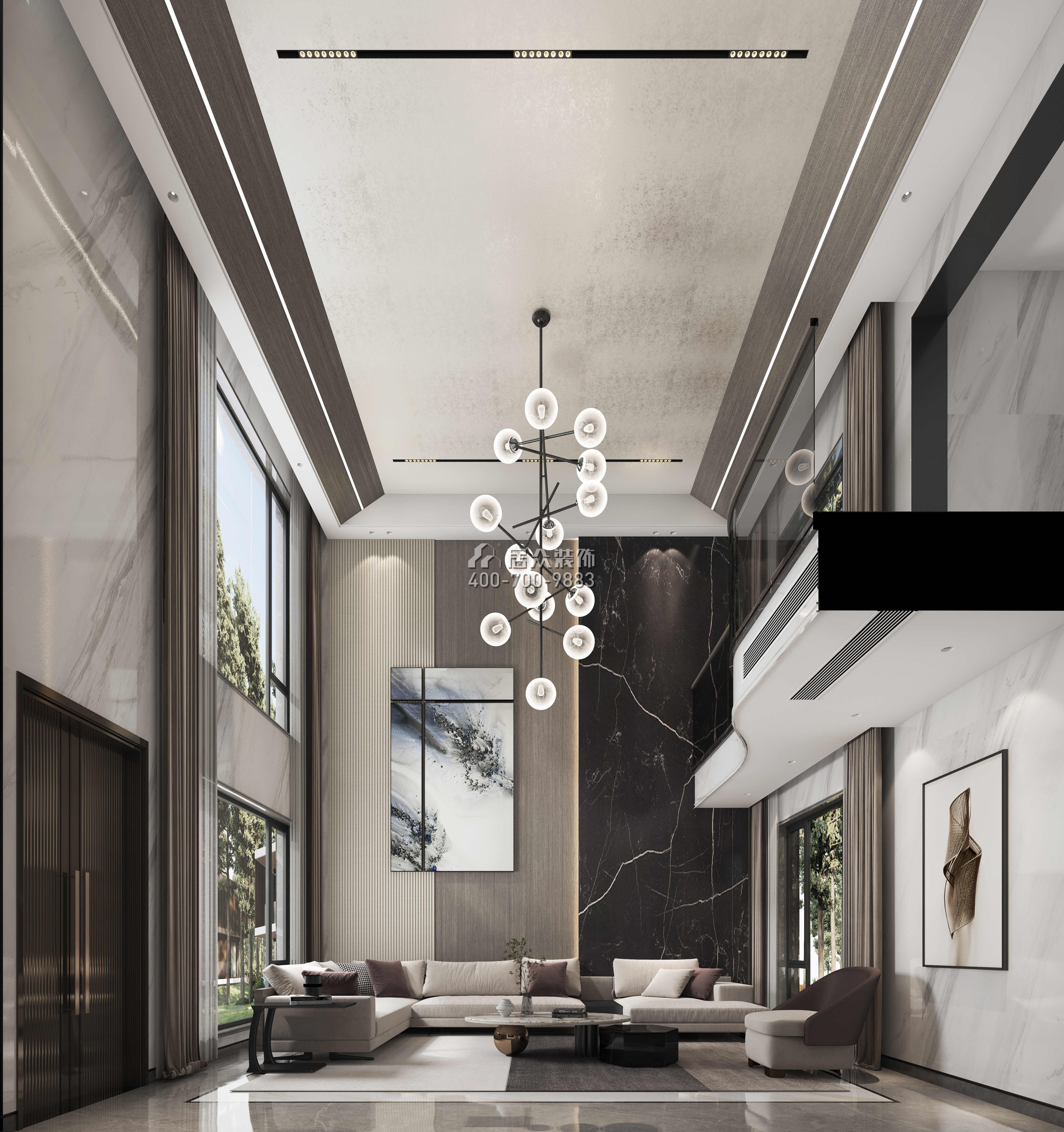 尚东紫御598平方米现代简约风格别墅户型客厅装修效果图