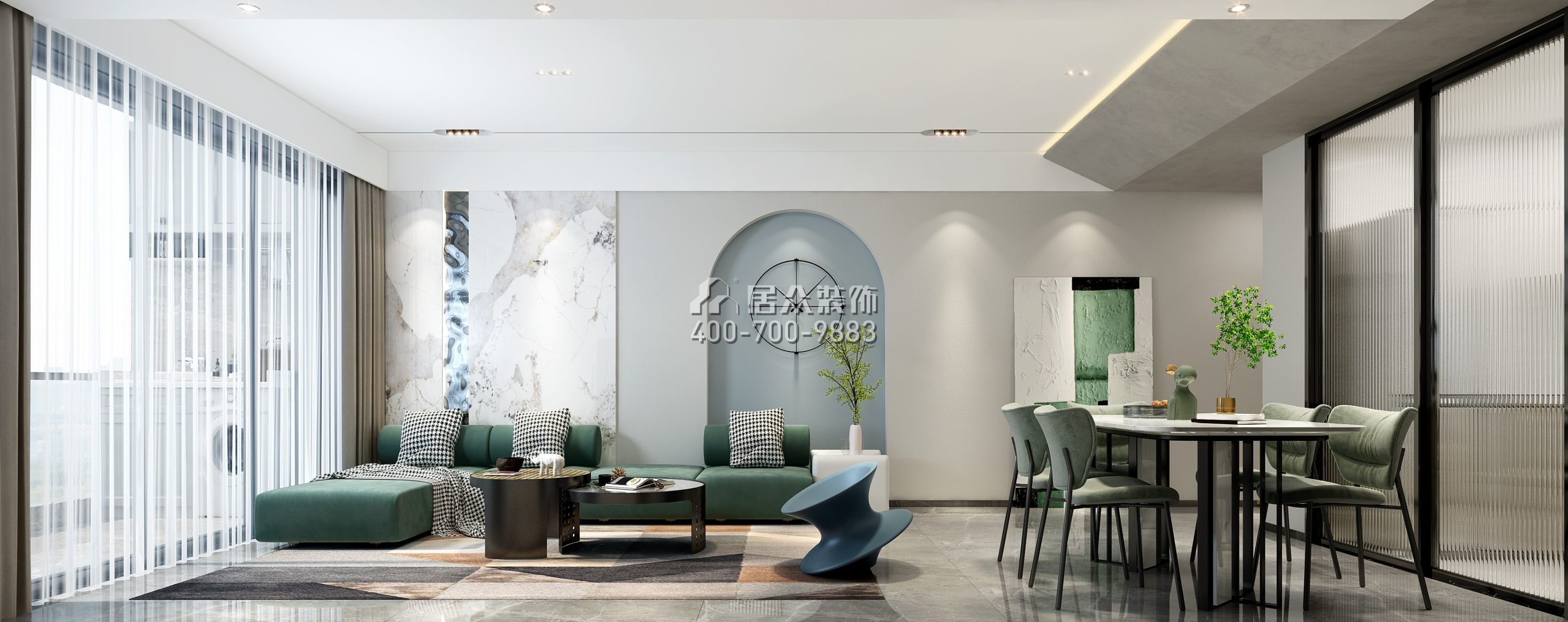 鴻榮源壹城中心112平方米現代簡約風格平層戶型客餐廳一體裝修效果圖