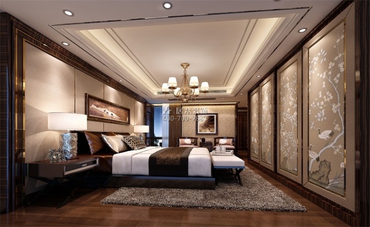 保利国际124平方米中式风格平层户型卧室装修效果图