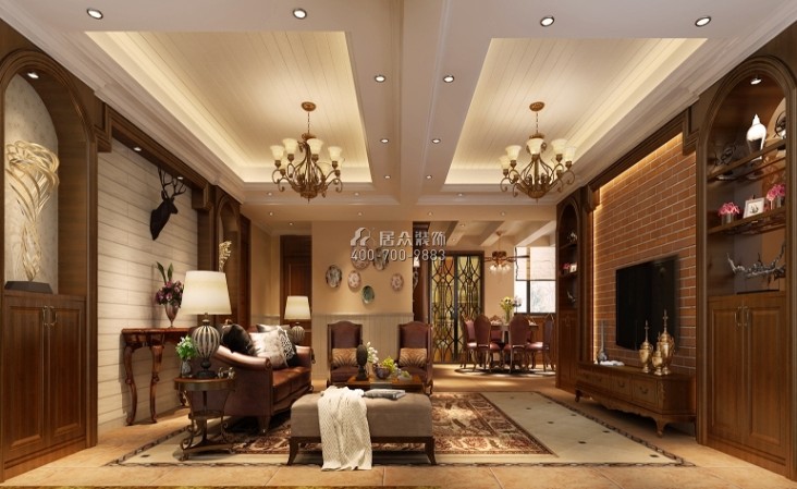 锦绣山河200平方米美式风格平层户型客厅装修效果图