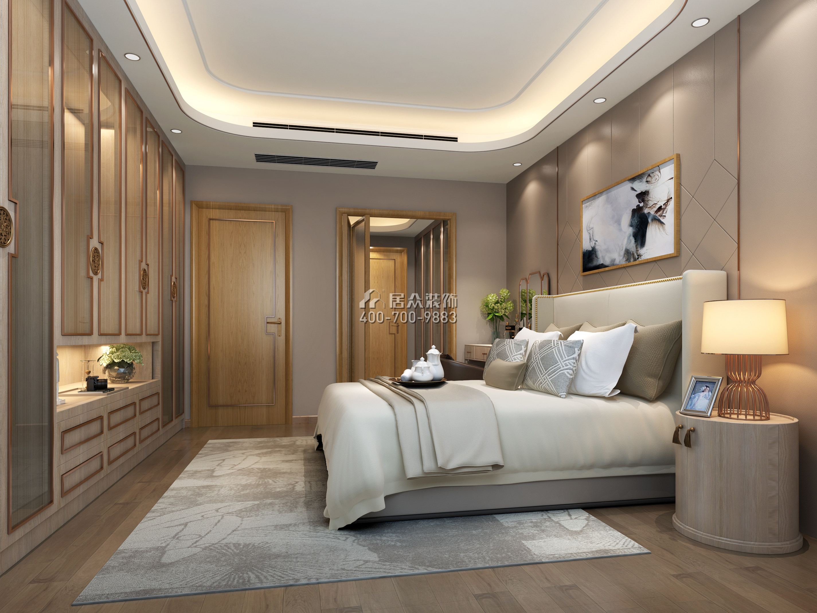 壹方中心230平方米中式风格平层户型卧室装修效果图