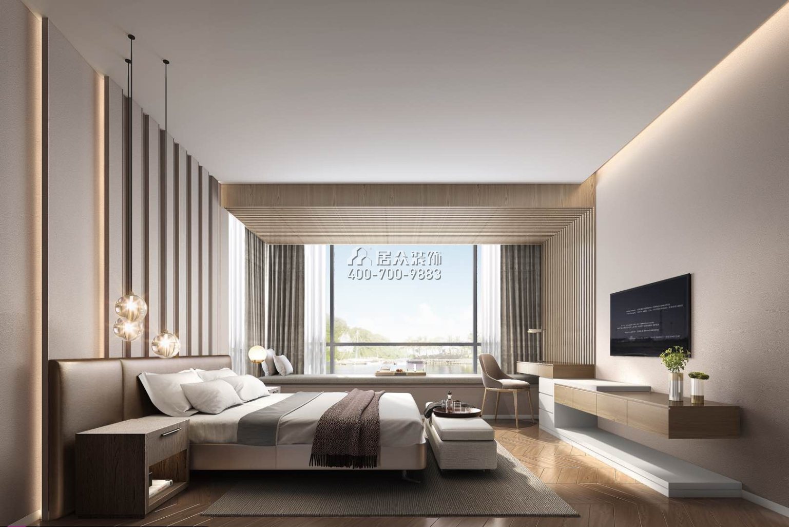翡翠海岸花园177平方米现代简约风格平层户型卧室（中国）科技有限公司官网效果图