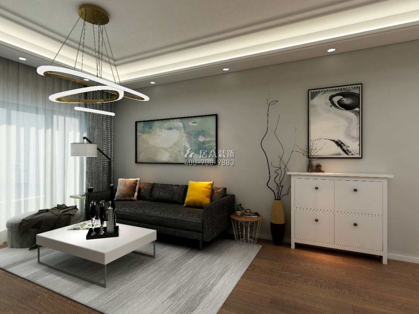 龙光玖龙玺100平方米现代简约风格平层户型客厅装修效果图