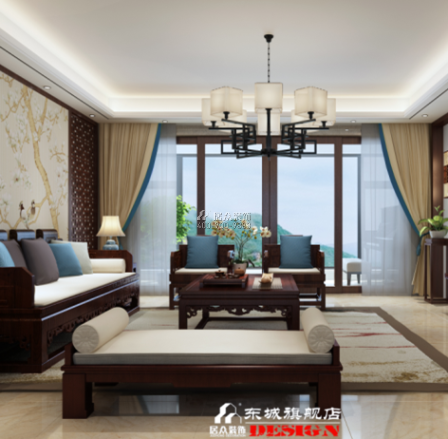 京武浪琴山275平方米中式风格平层户型客厅装修效果图