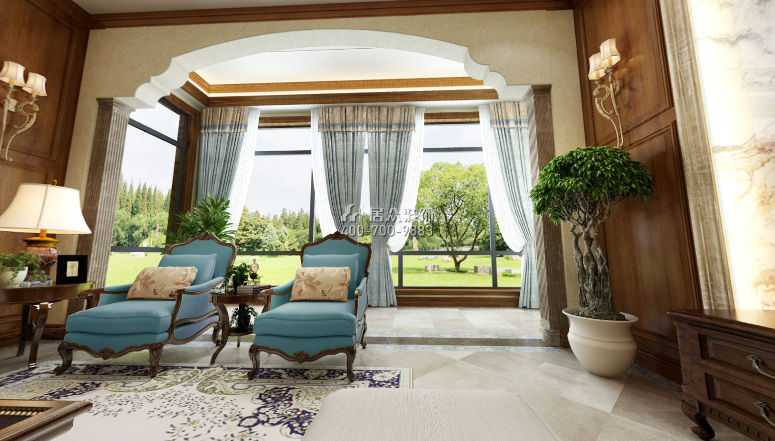 托斯卡纳320平方米美式风格别墅户型阳光房装修效果图