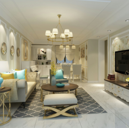 星河传奇一期102平方米美式风格平层户型客厅装修效果图