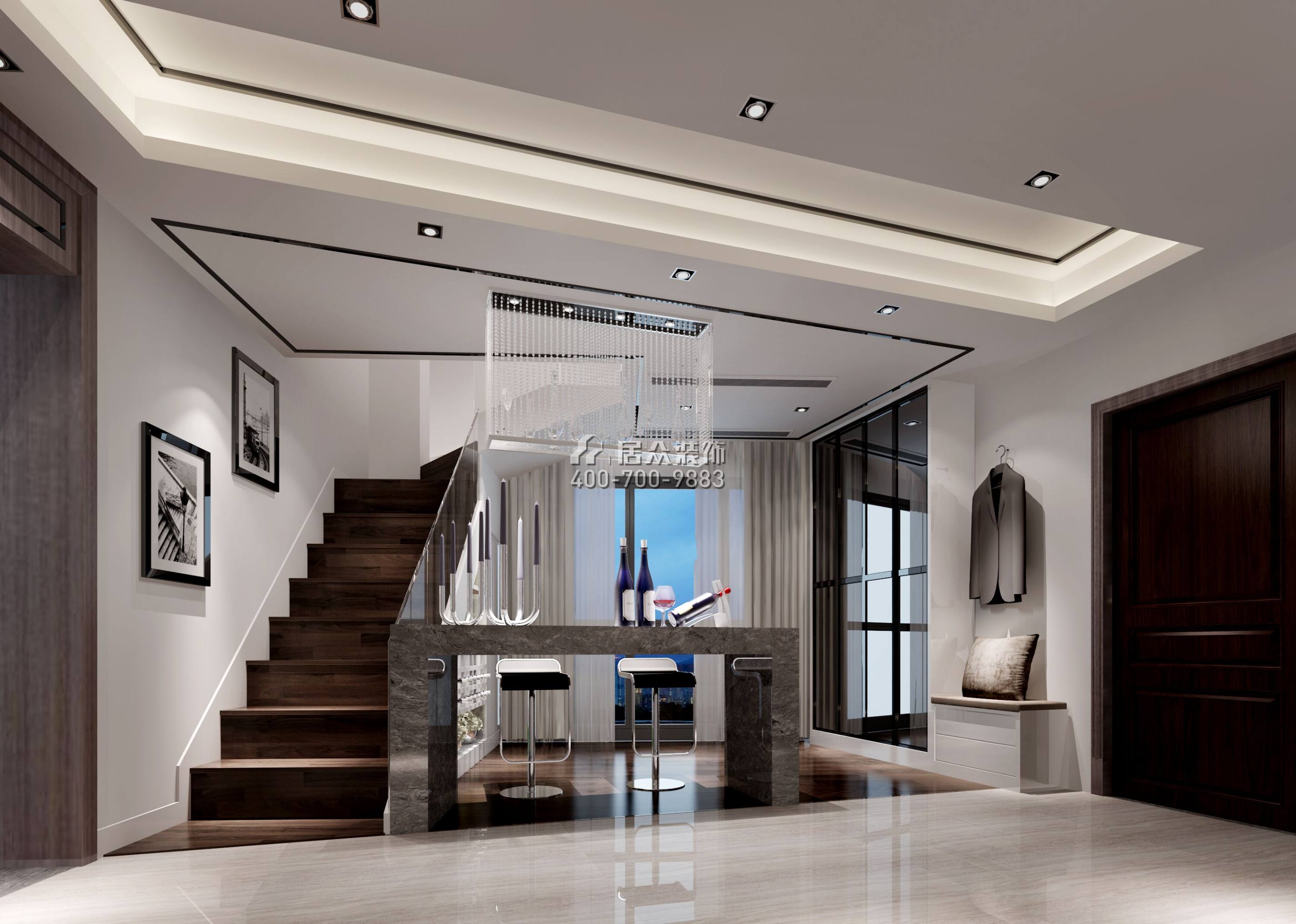 碧海云天140平方米现代简约风格平层户型家庭吧台装修效果图