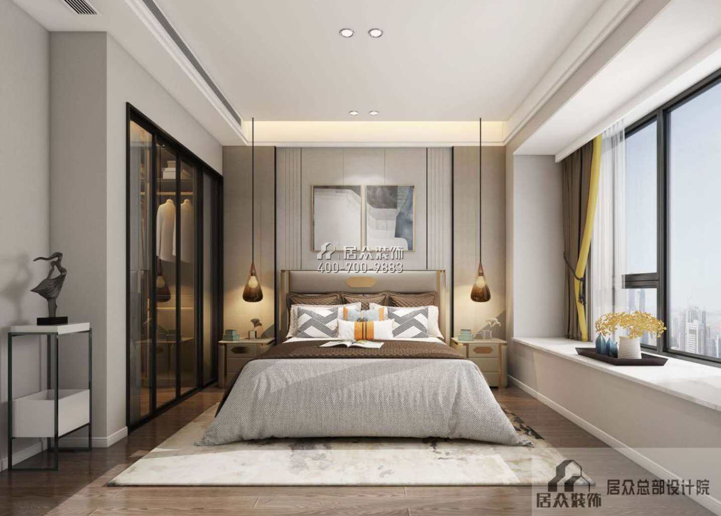 银湖蓝山润园二期120平方米现代简约风格平层户型卧室装修效果图