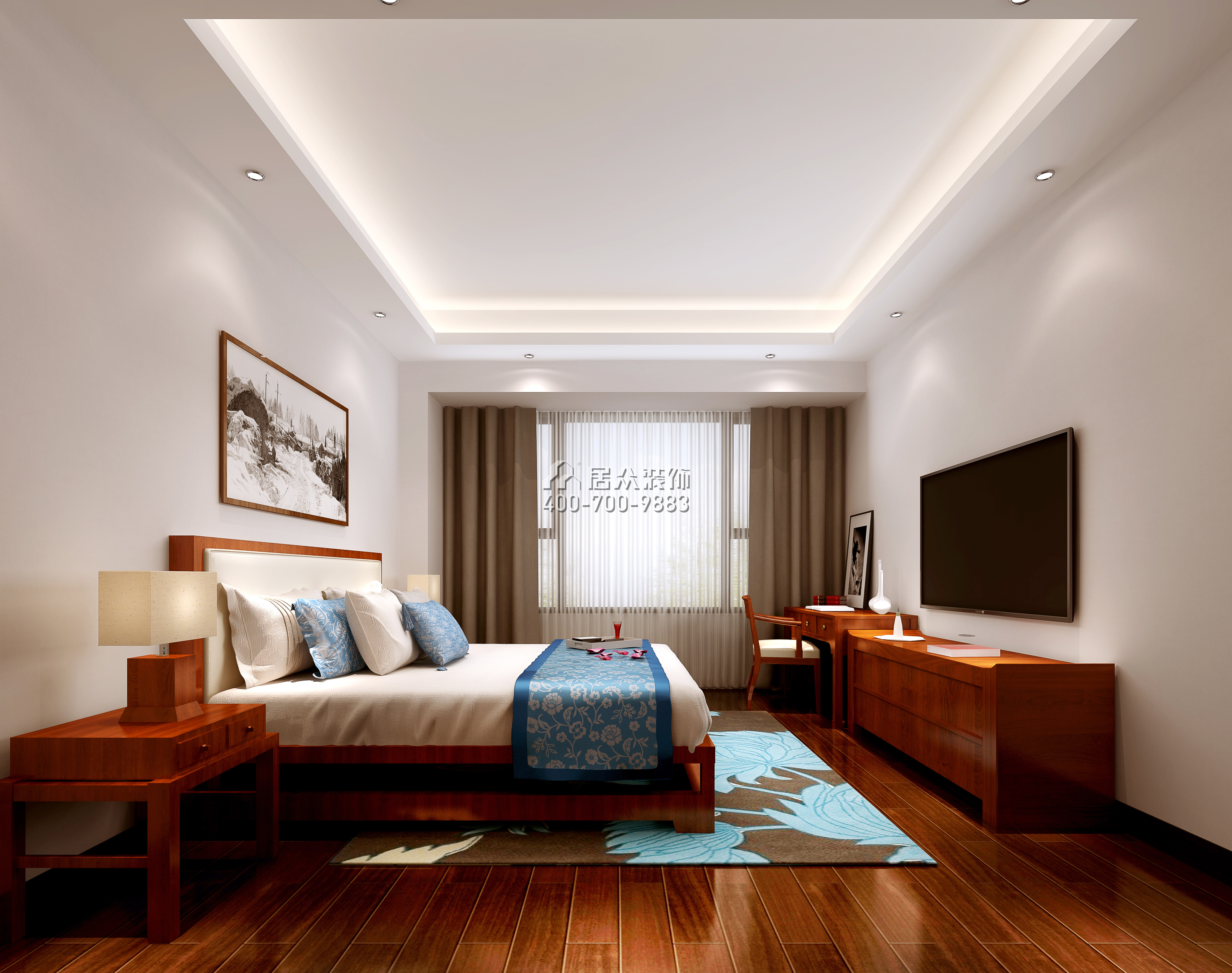 星河丹堤V区136平方米中式风格平层户型卧室装修效果图