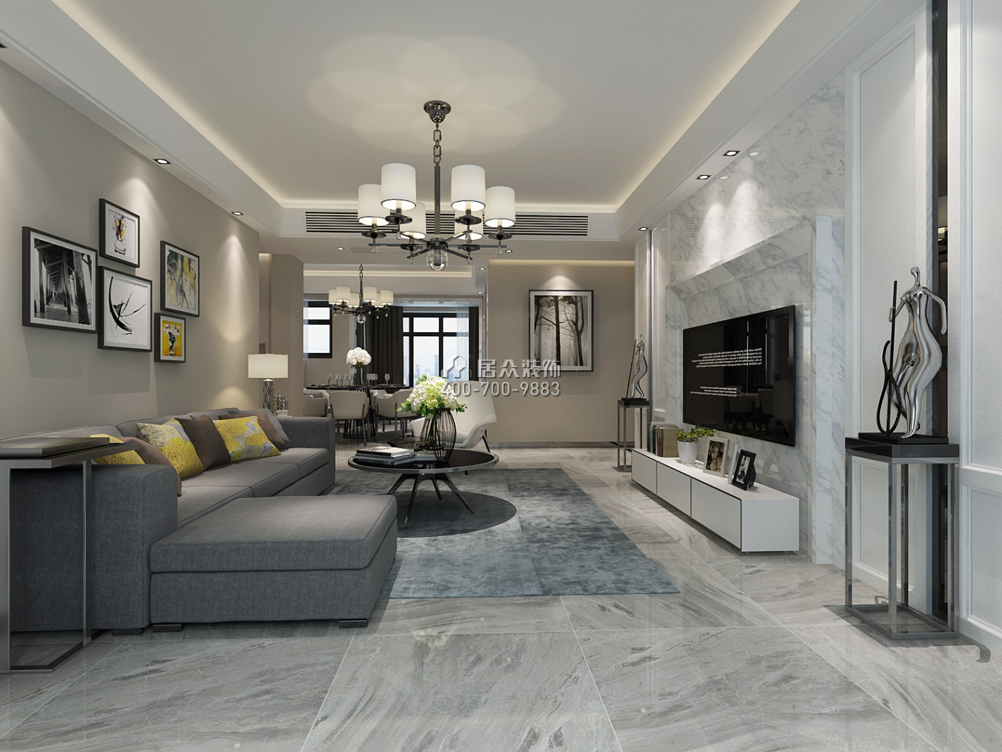 白马青秀130平方米现代简约风格平层户型客厅装修效果图