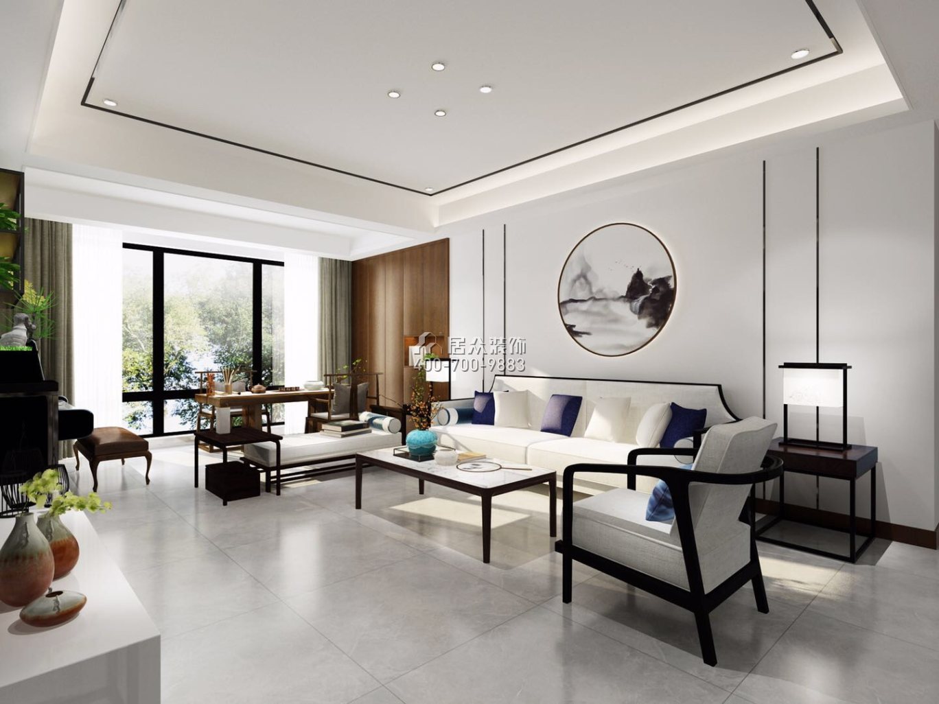 润景园139平方米中式风格平层户型客厅装修效果图