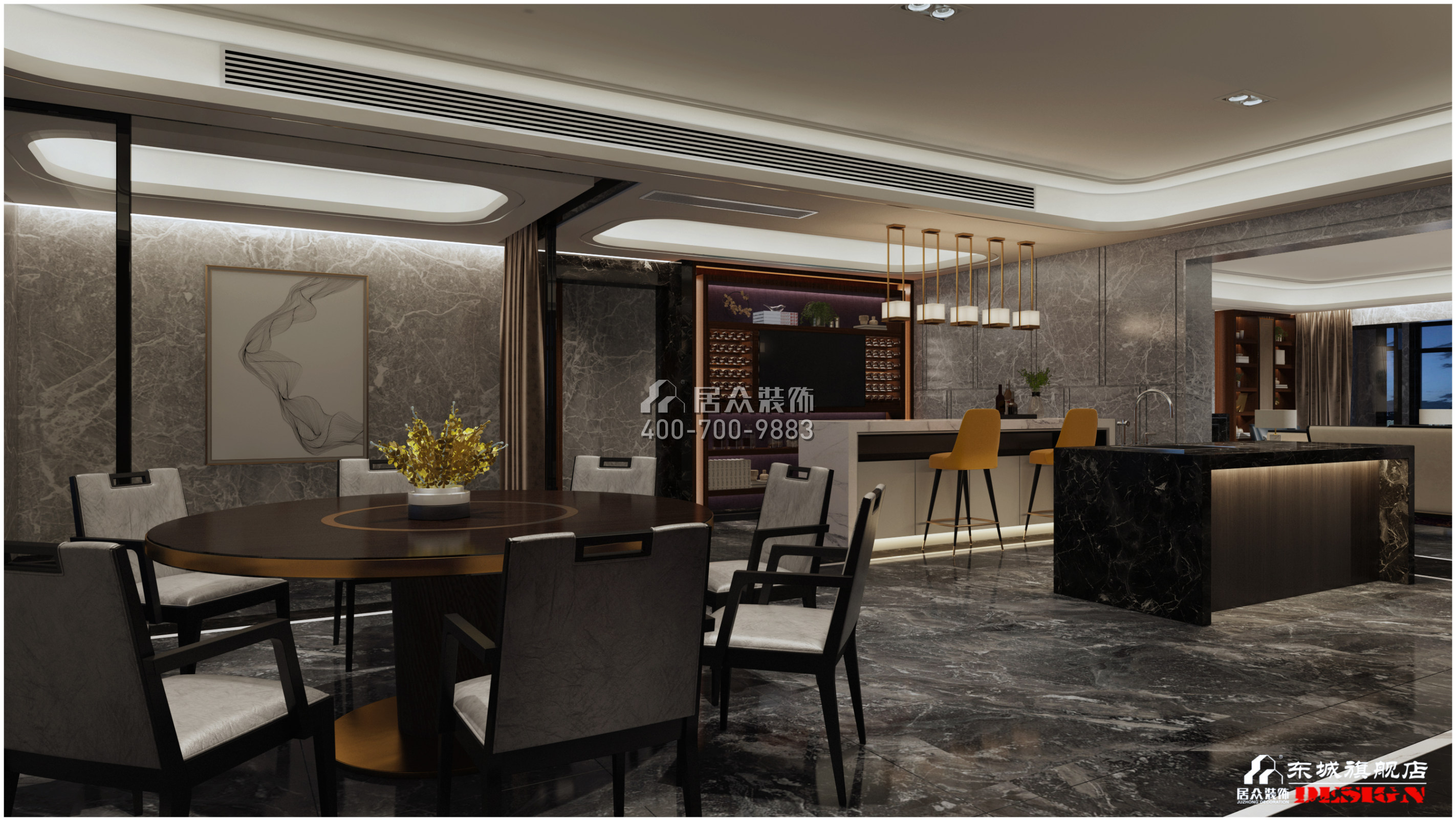 碧桂园天玺湾400平方米现代简约风格平层户型餐厅装修效果图