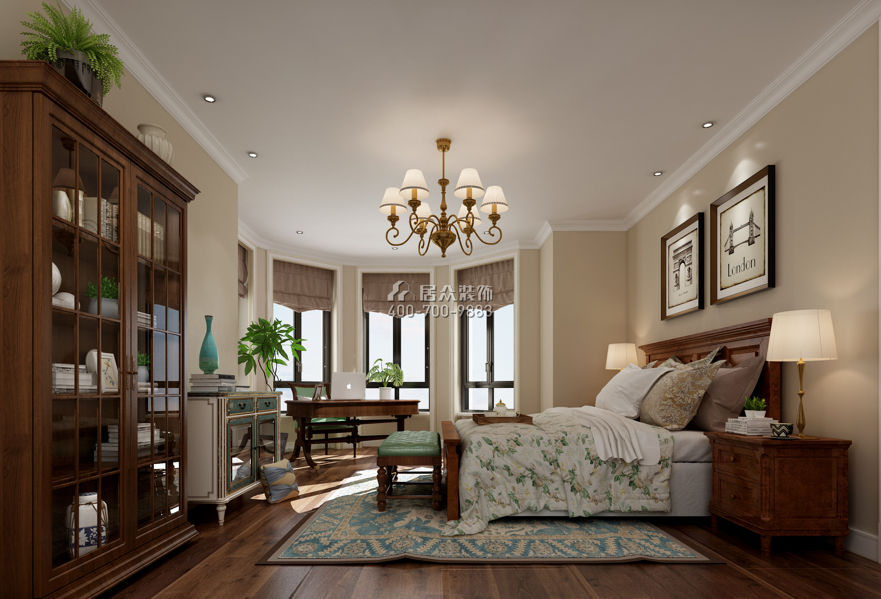 东方大院186平方米美式风格平层户型卧室装修效果图