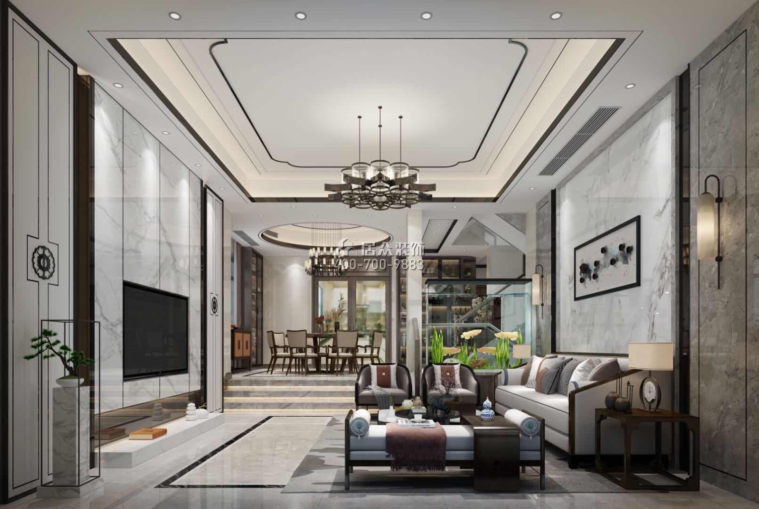 新世纪领居450平方米中式风格别墅户型客厅装修效果图