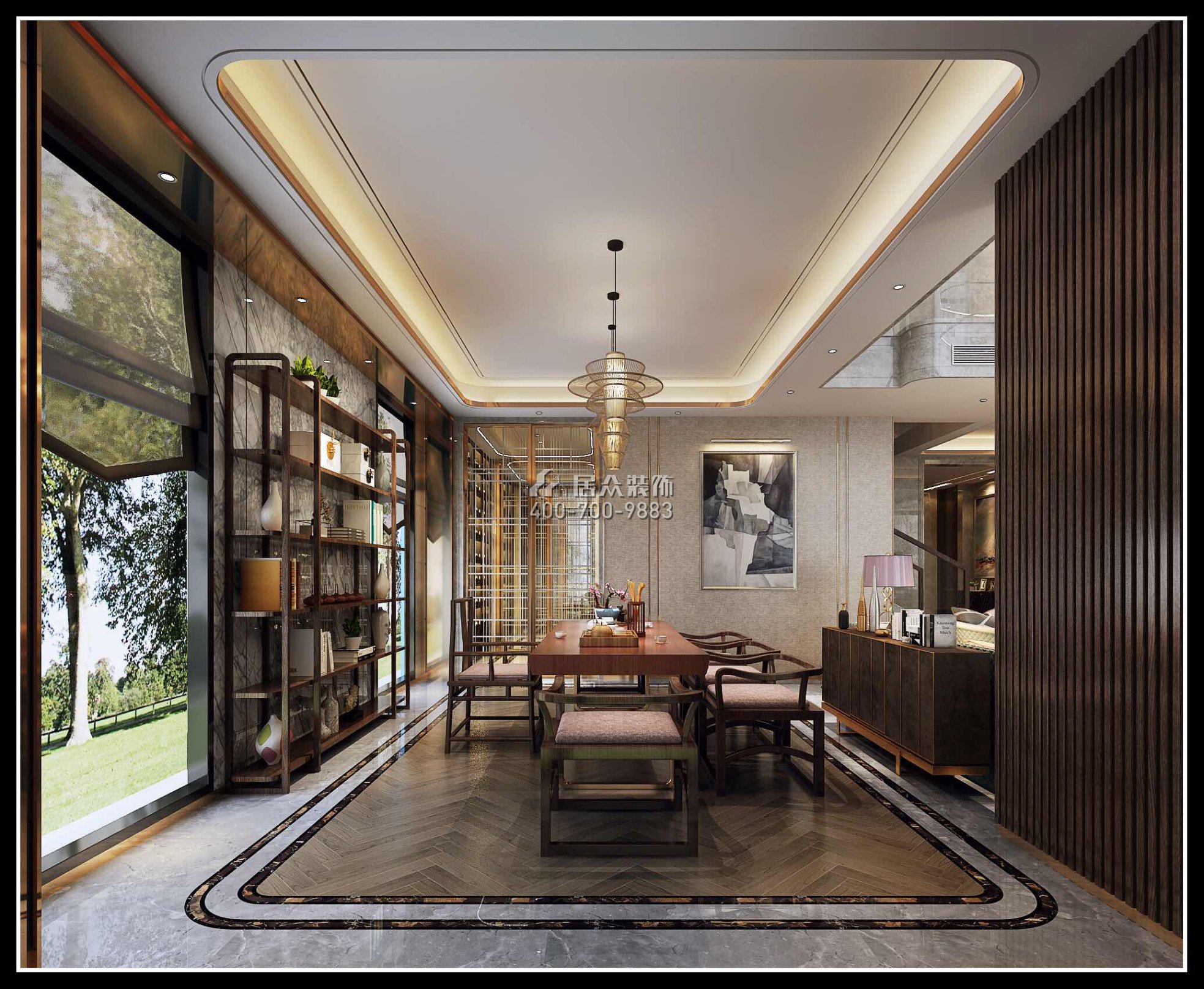 海逸豪庭御峰321平方米现代简约风格别墅户型茶室装修效果图