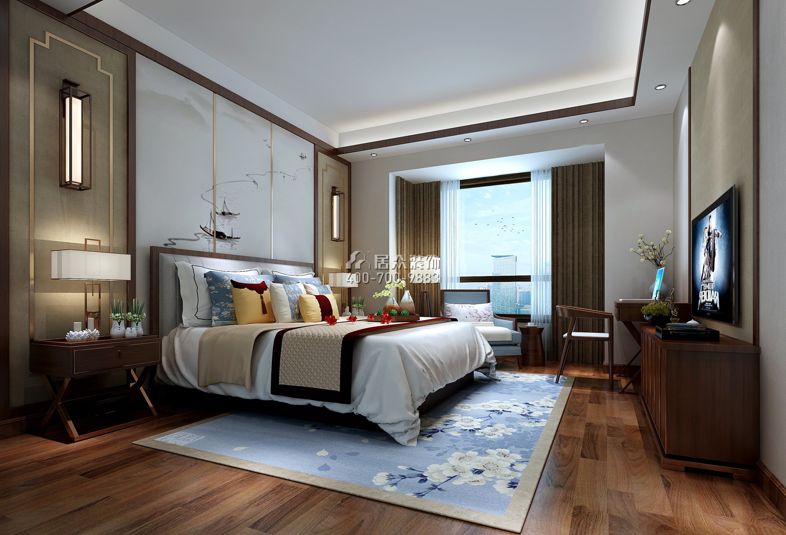 方直星耀国际花园185平方米中式风格平层户型卧室装修效果图